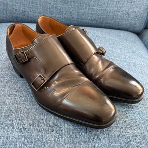Hugo Boss espresso double monk strap shoes size 10